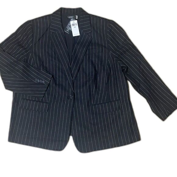 Lauren Ralph Lauren 22W Black Pinstripe Linen Blazer NWT $265 Career Jacket - Picture 3 of 12